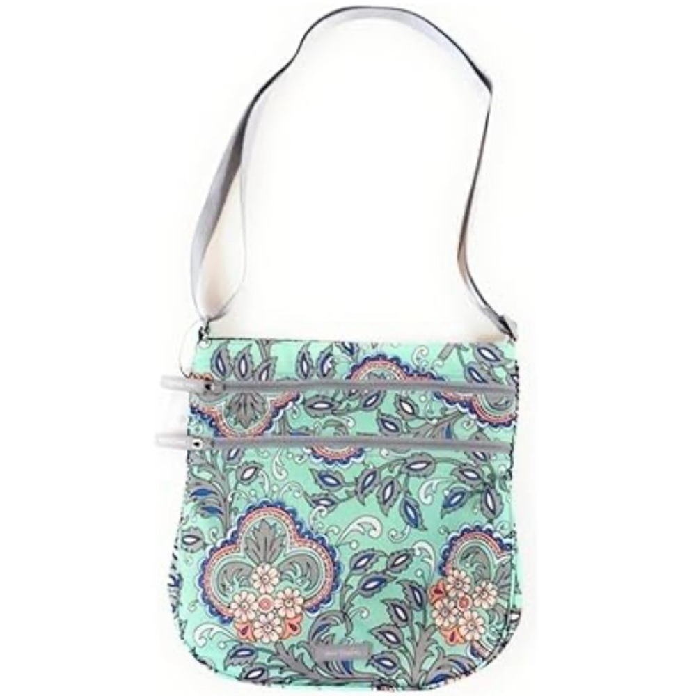 Vera Bradley Trio Zip Hipster Fan Flowers Crossbody Lighten Up Blue/Gray/Green